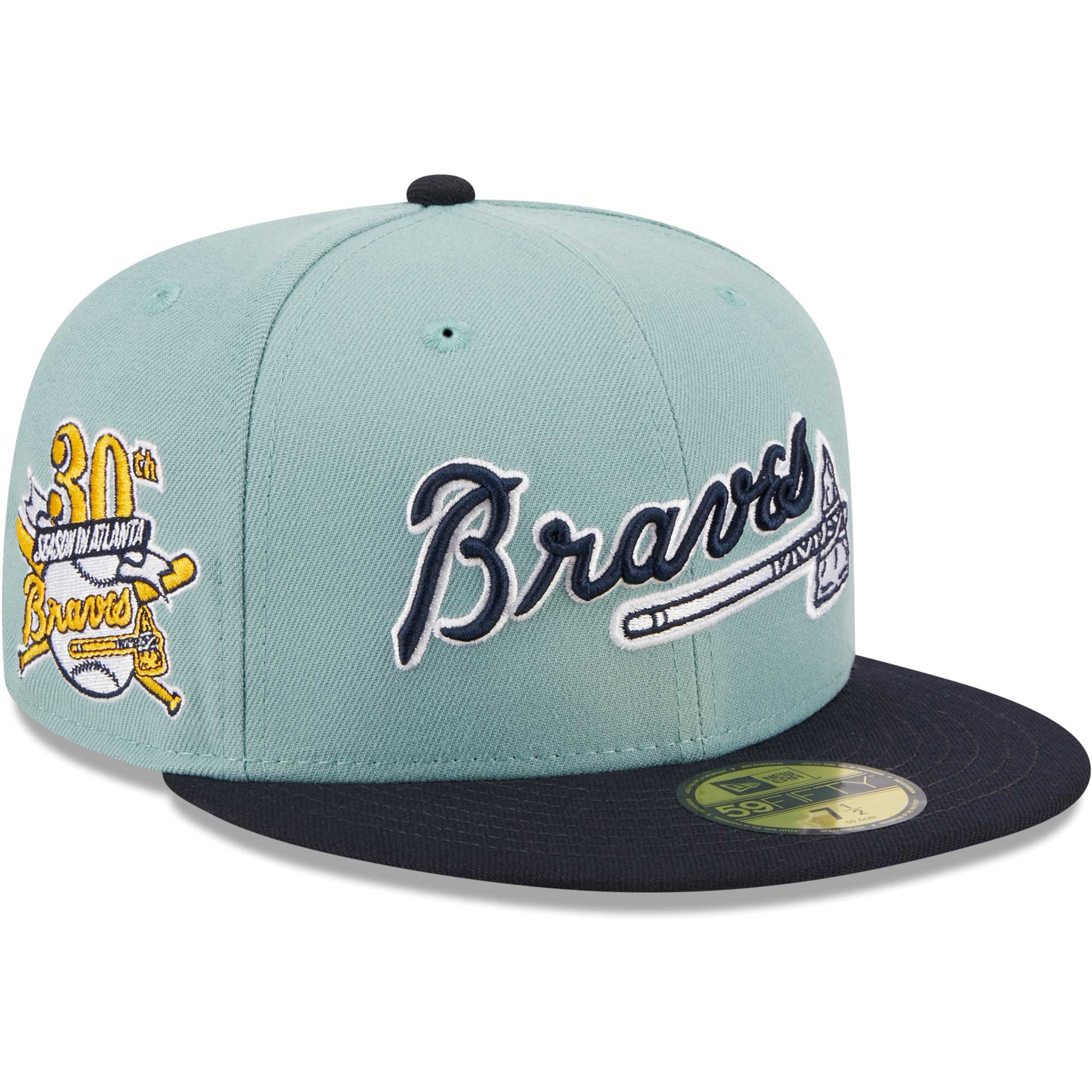 Atlanta Braves New Era Beach Kiss 59FIFTY Fitted Hat - Light Blue/Navy