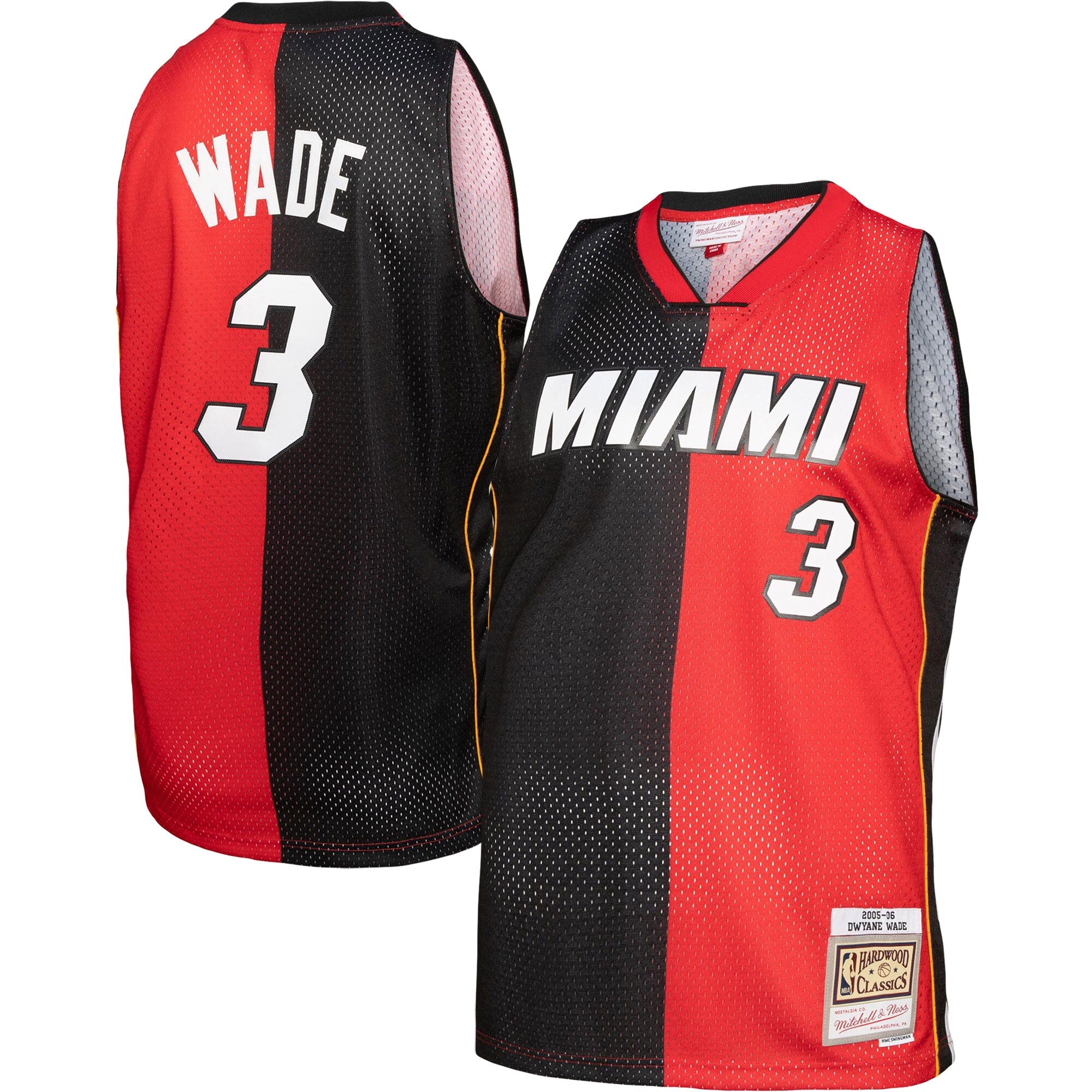 Dwyane Wade Miami Heat Mitchell & Ness Big & Tall Hardwood Classics 2005/06 Split Swingman Jersey - Black/Red