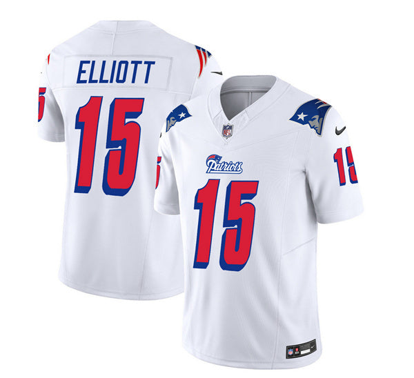 Men s New England Patriots Ezekiel Elliott White 2023 F.U.S.E. Vapor Limited Stitched Jersey