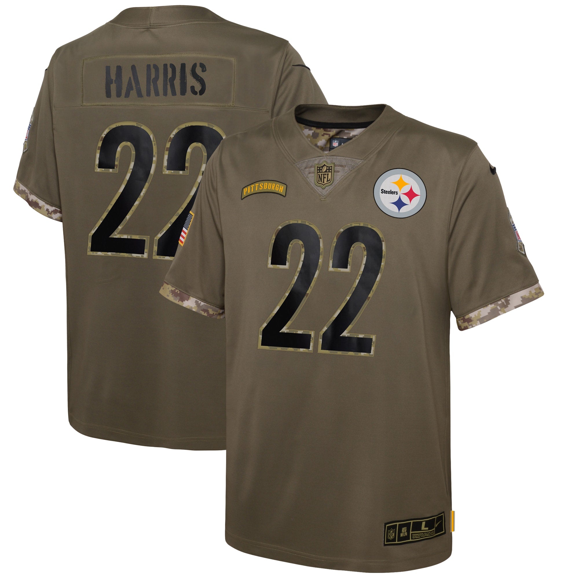 Najee Harris Pittsburgh Steelers Nike Youth 2022 Salute To Service Player Limited Jersey   Olive
