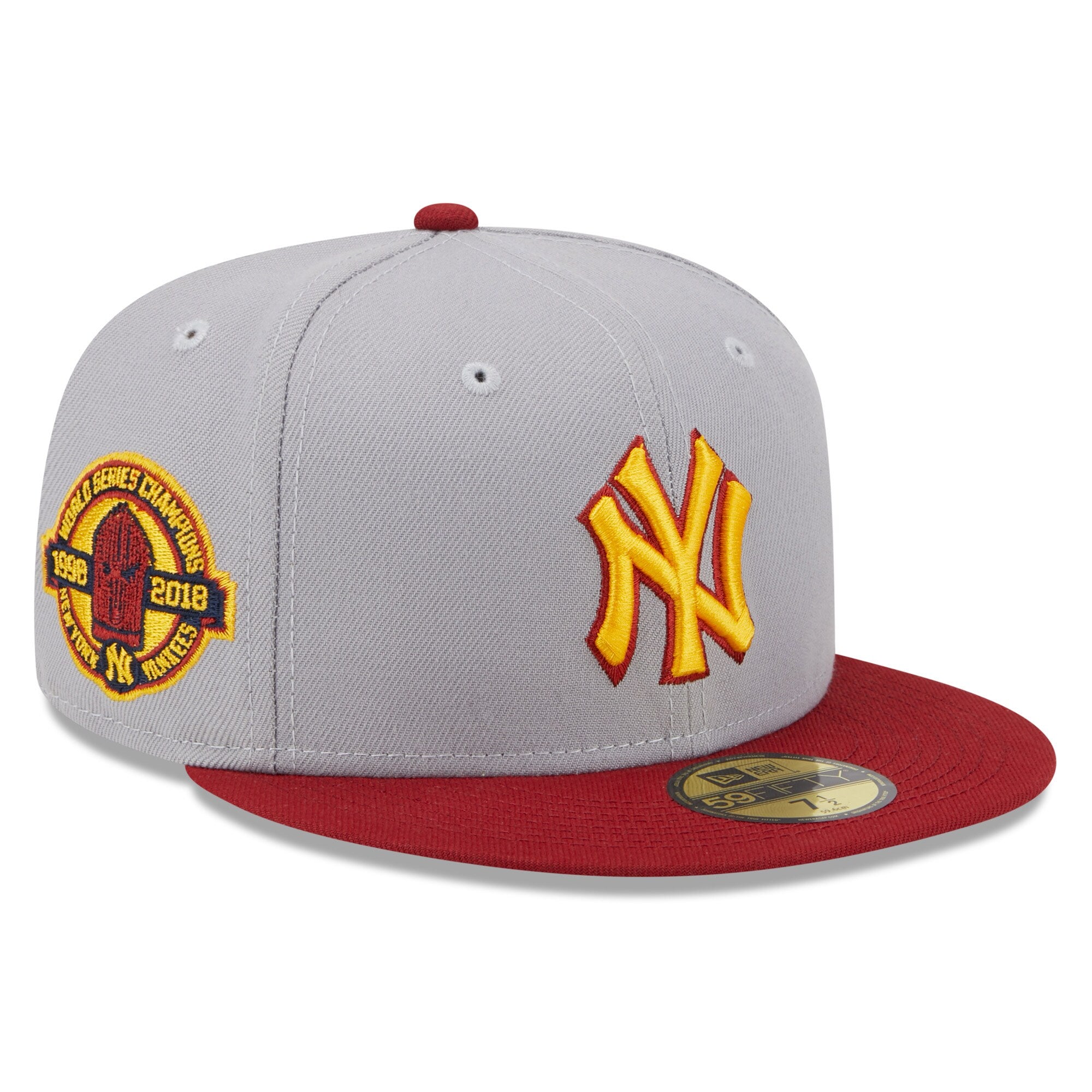 New York Yankees New Era World Series Champions Navy Undervisor 59FIFTY Fitted Hat - Gray/Red