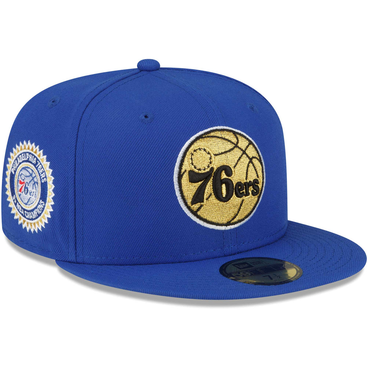 Philadelphia 76ers New Era 3x NBA Champions Metallic Undervisor 59FIFTY Fitted Hat - Royal