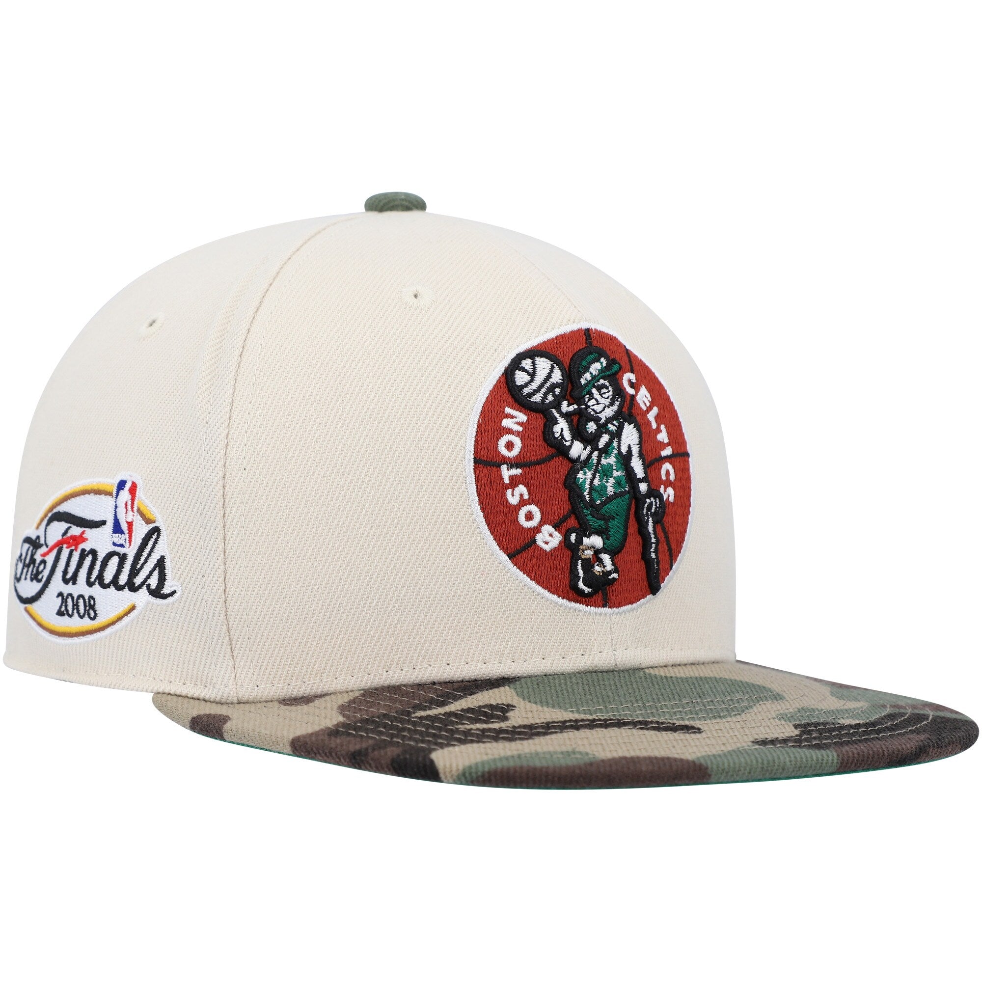 Boston Celtics Mitchell & Ness Hardwood Classics 2008 NBA Finals Off White Camo Fitted Hat - Cream/Camo