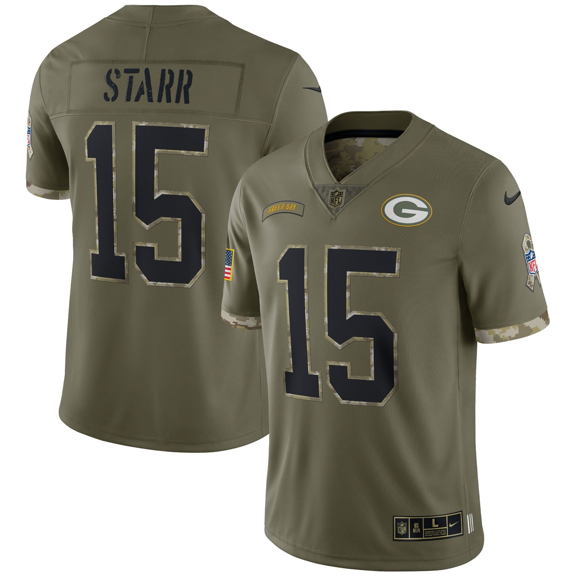 Men s Nike Bart Starr Olive Green Bay Packers 2022 Salute To Service Retired Player Limited Jersey