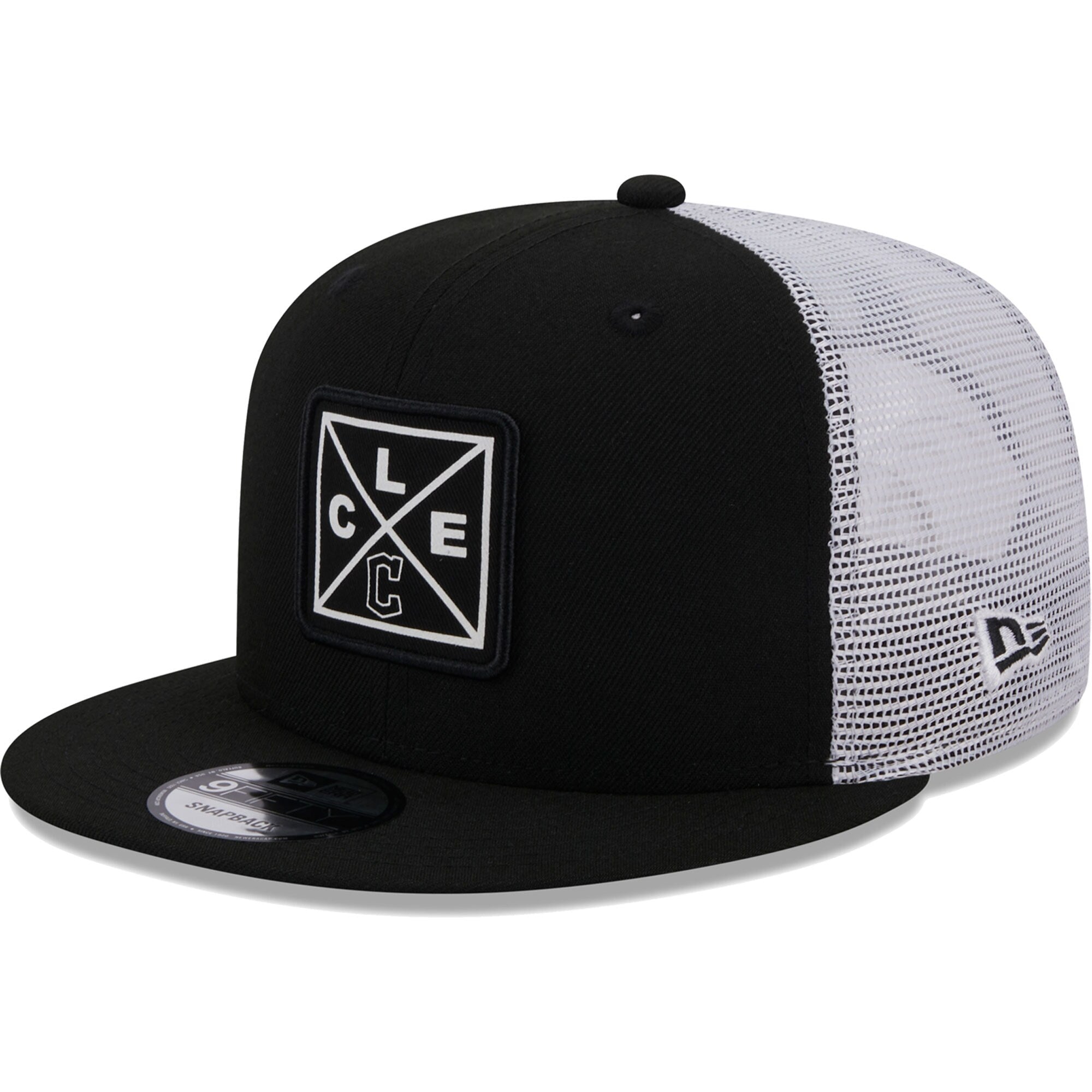 Cleveland Guardians New Era Vert Squared Trucker 9FIFTY Snapback Hat - Black
