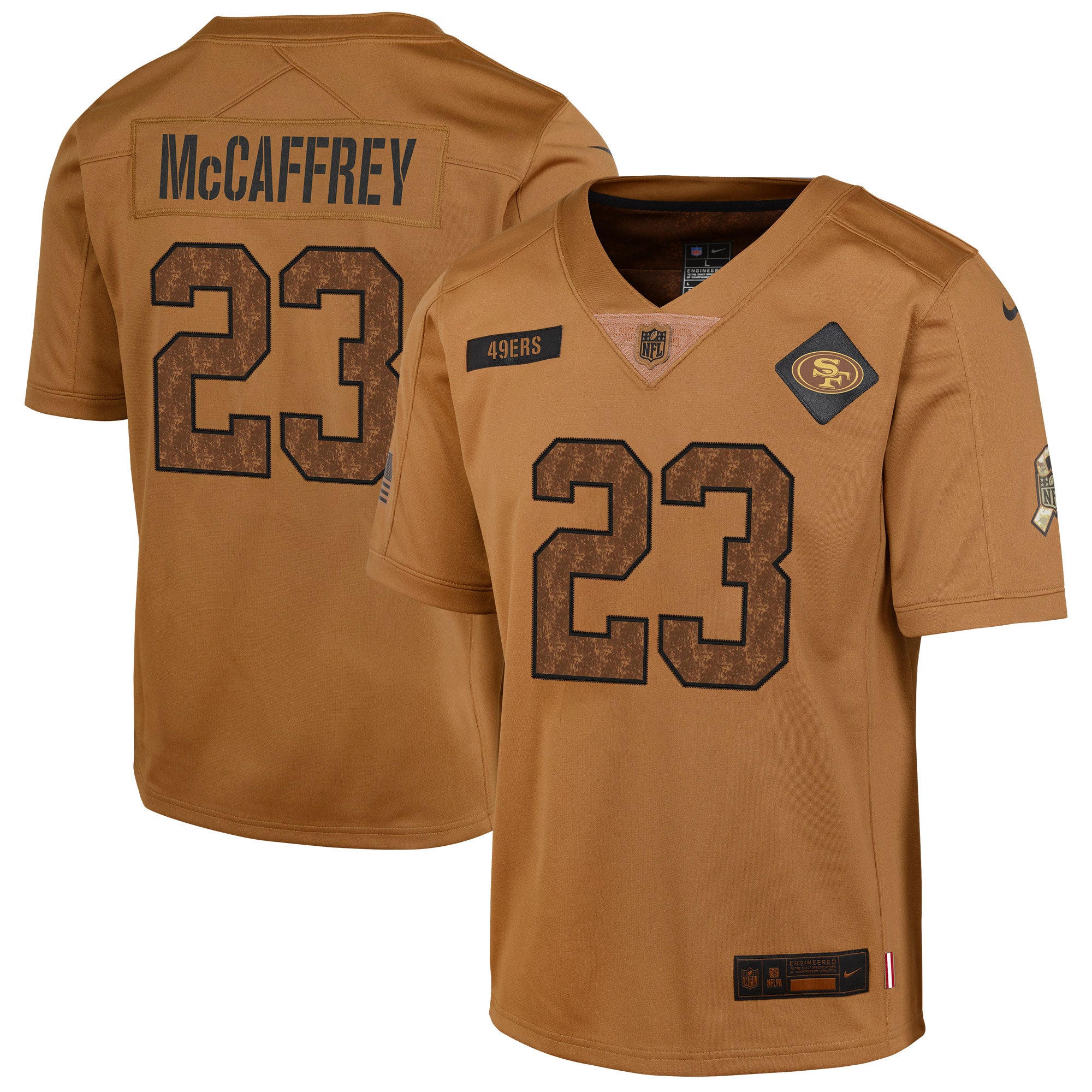 Christian McCaffrey San Francisco 49ers Nike Youth 2023 Salute To Service Limited Jersey   Brown
