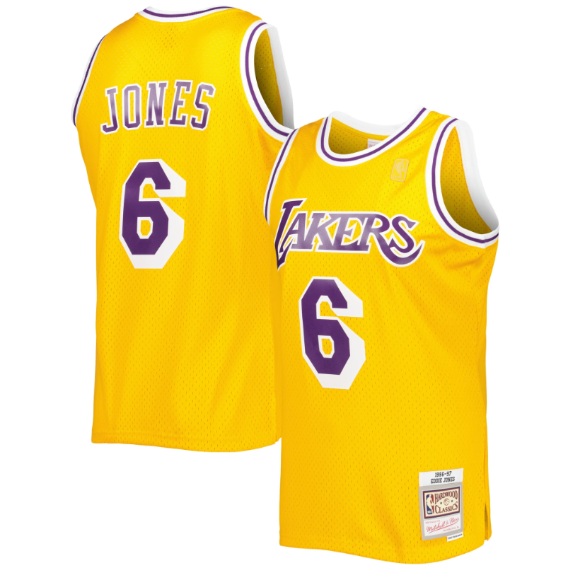 Men's Eddie Jones Los Angeles Lakers #6 Mitchell & Ness 1996-97 Hardwood Classics Swingman Player Jersey - Gold