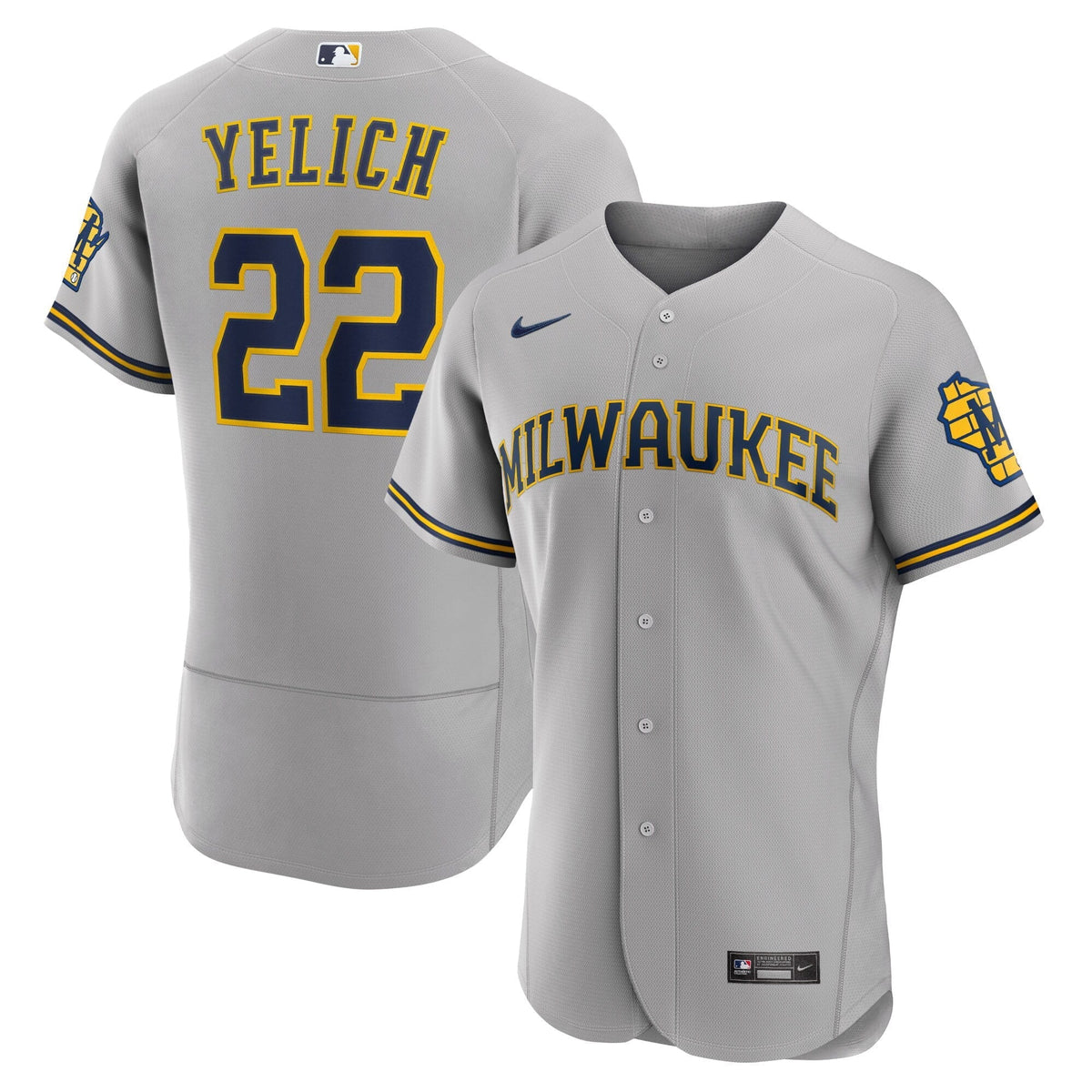 Men's Nike Christian Yelich Gray Milwaukee Brewers Road Authentic Player Logo Jersey