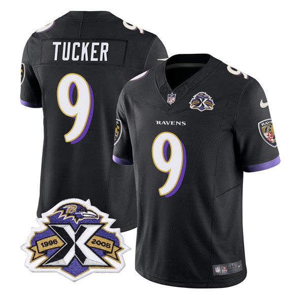 Men s Baltimore Ravens Justin Tucker Black 2023 F.U.S.E With Patch Throwback Vapor Limited Stitched Jersey
