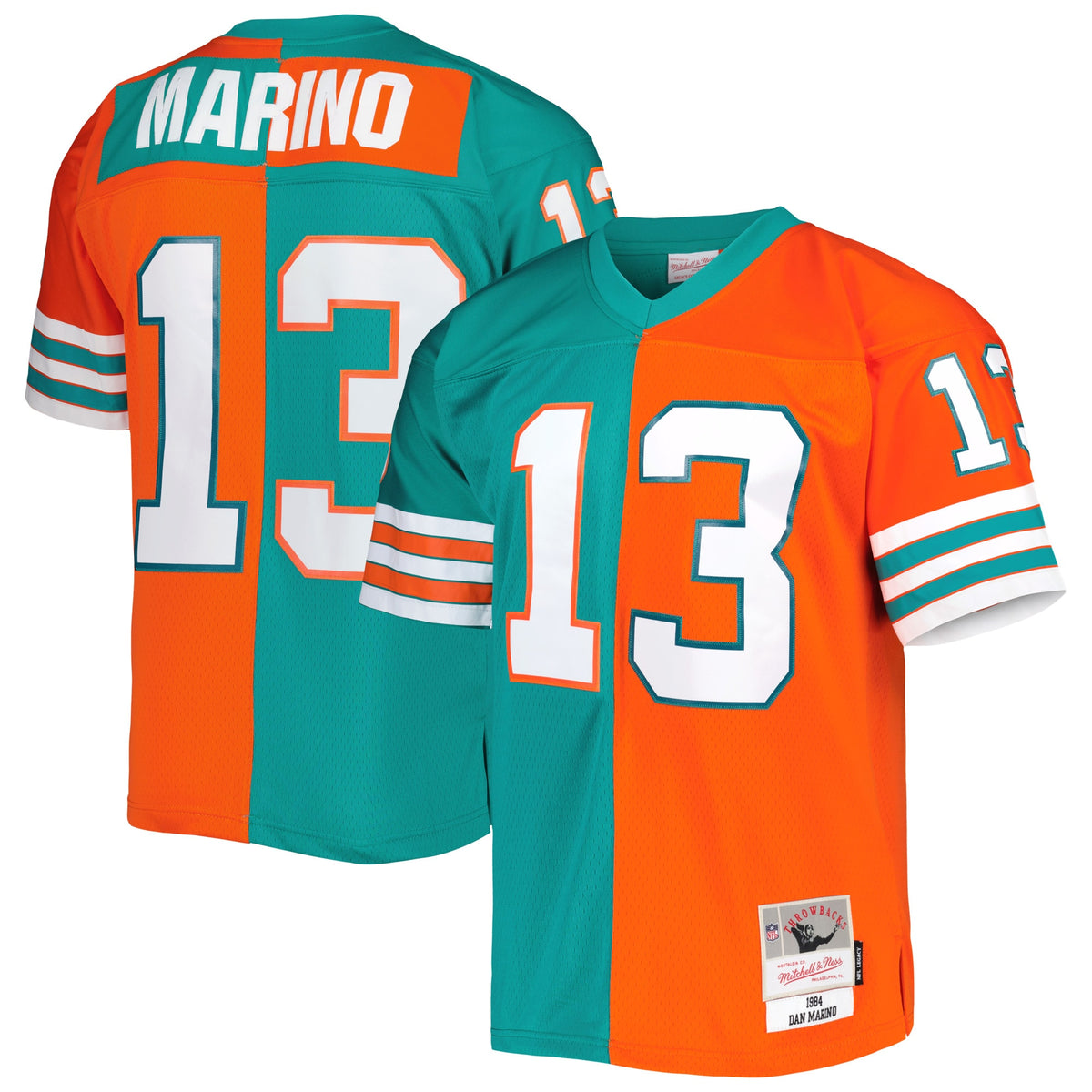 Dan Marino Miami Dolphins Mitchell   Ness 1984 Split Legacy Replica Jersey   Aqua/Orange