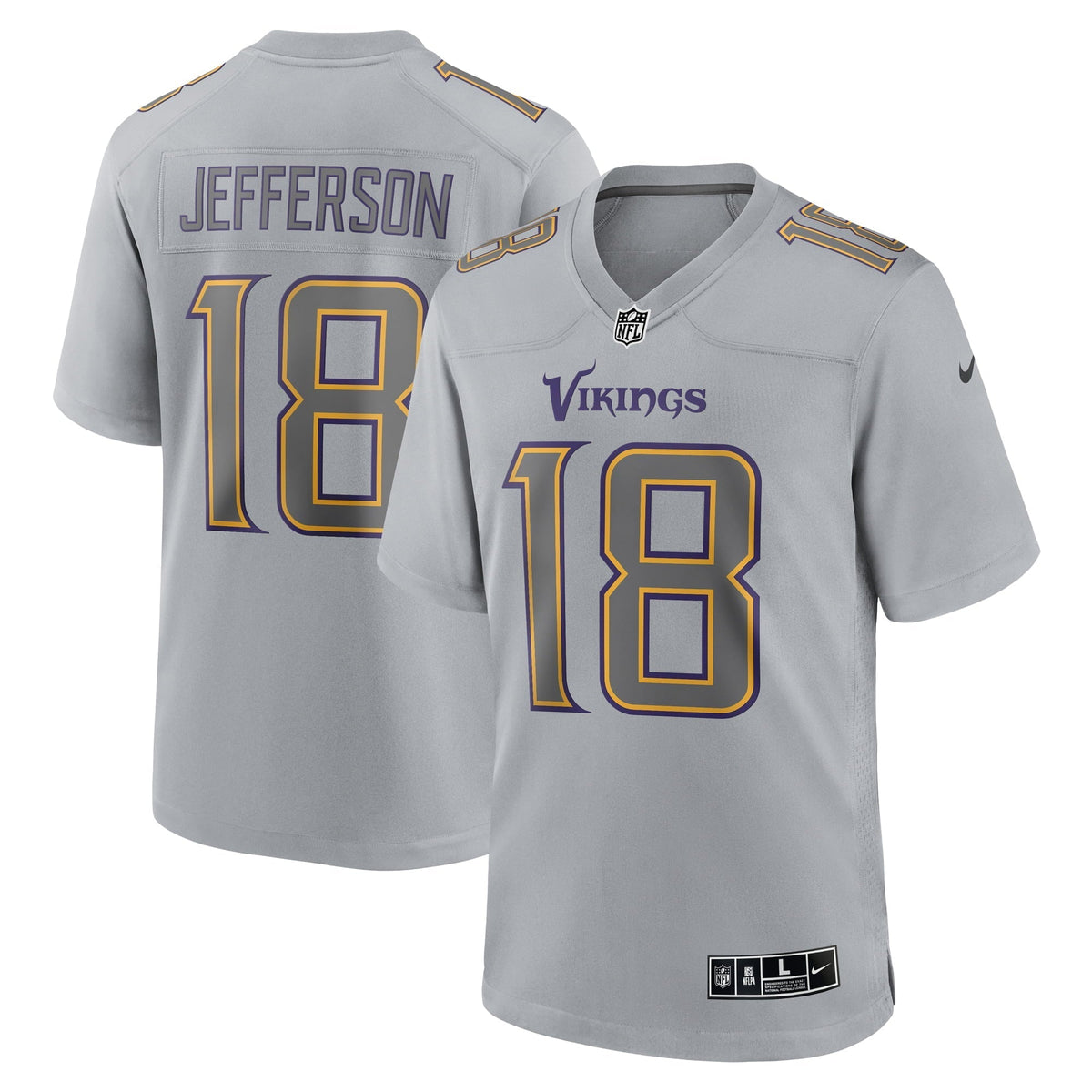 Men s Nike Justin Jefferson Gray Minnesota Vikings Atmosphere Fashion Game Jersey
