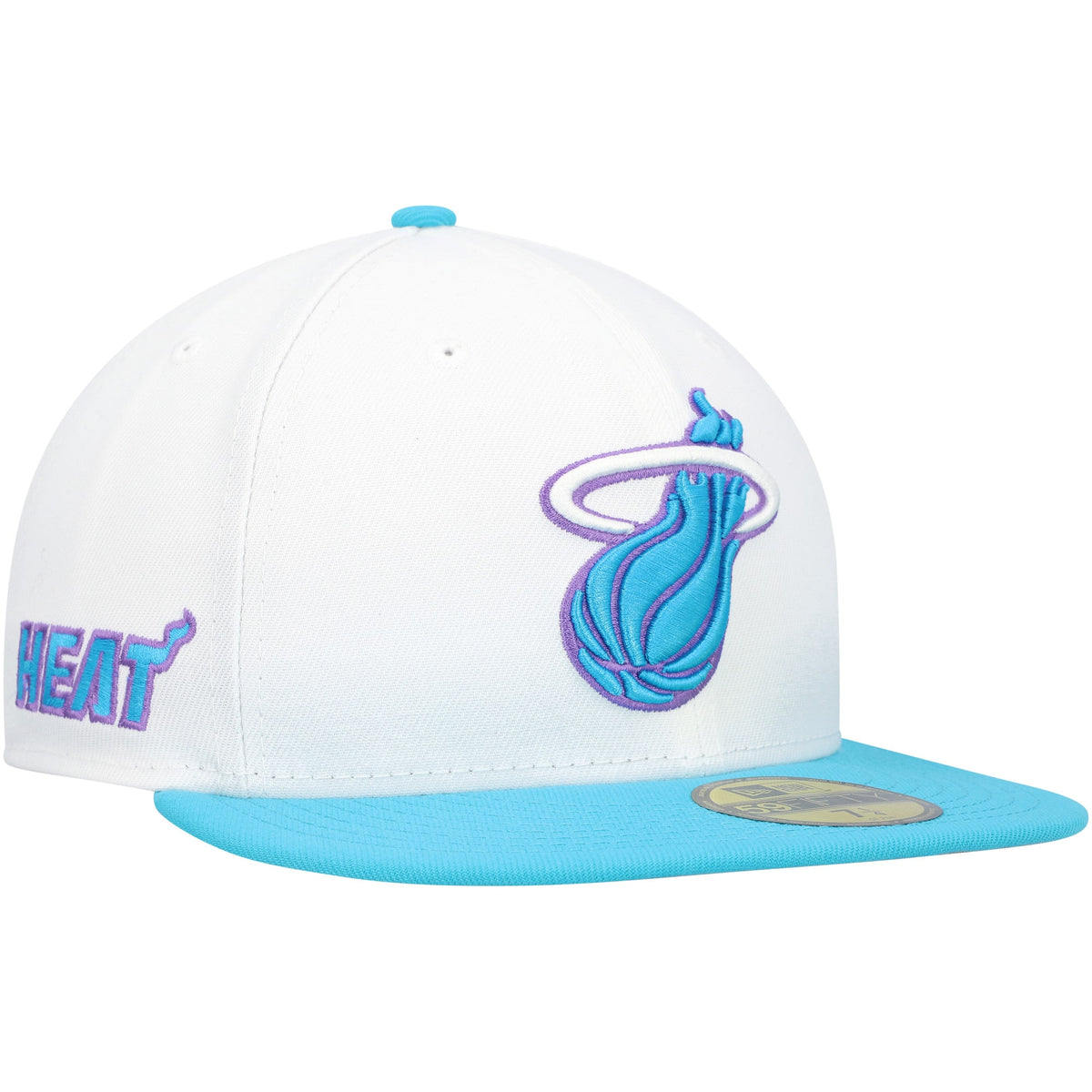 Miami Heat New Era Vice Blue Side Patch 59FIFTY Fitted Hat - White