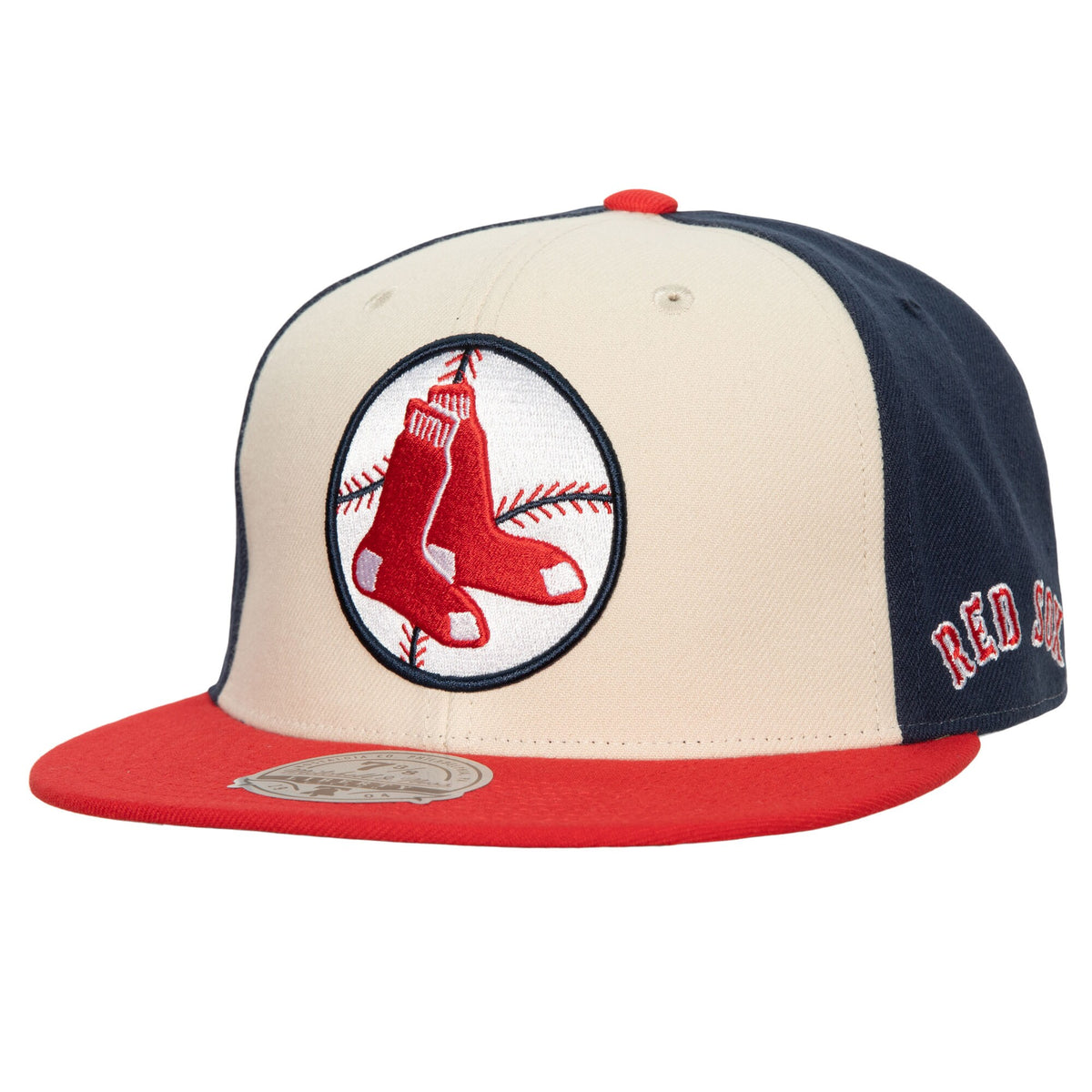 Boston Red Sox Mitchell & Ness 75th Anniversary Homefield Fitted Hat - Cream/Red
