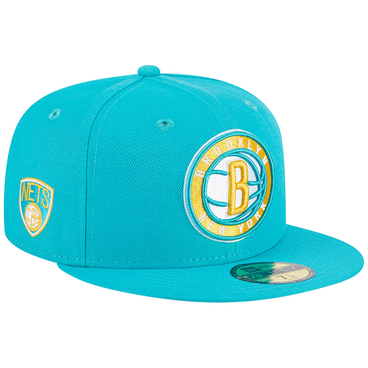 Brooklyn Nets New Era Breeze Grilled Yellow Undervisor 59FIFTY Fitted Hat - Turquoise