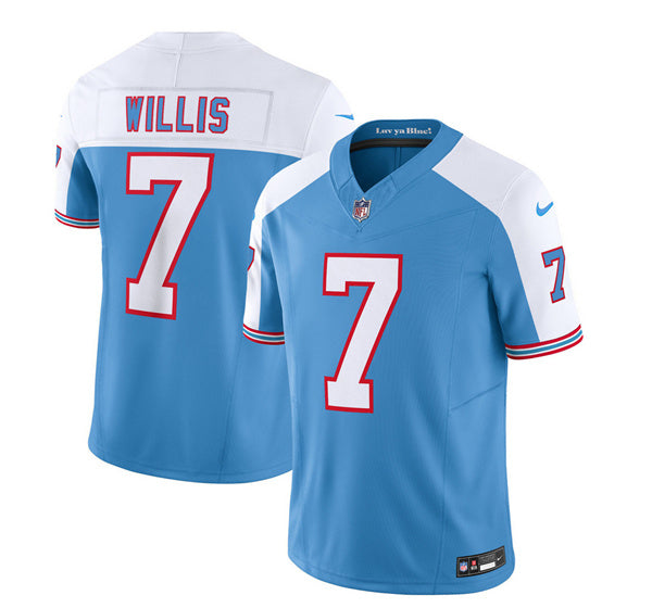 Men s Tennessee Titans Malik Willis Blue White 2023 F.U.S.E. Vapor Limited Throwback Stitched Jersey