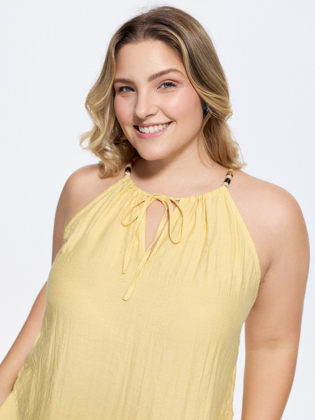 Linen Blend Halter Neckline Tank Top