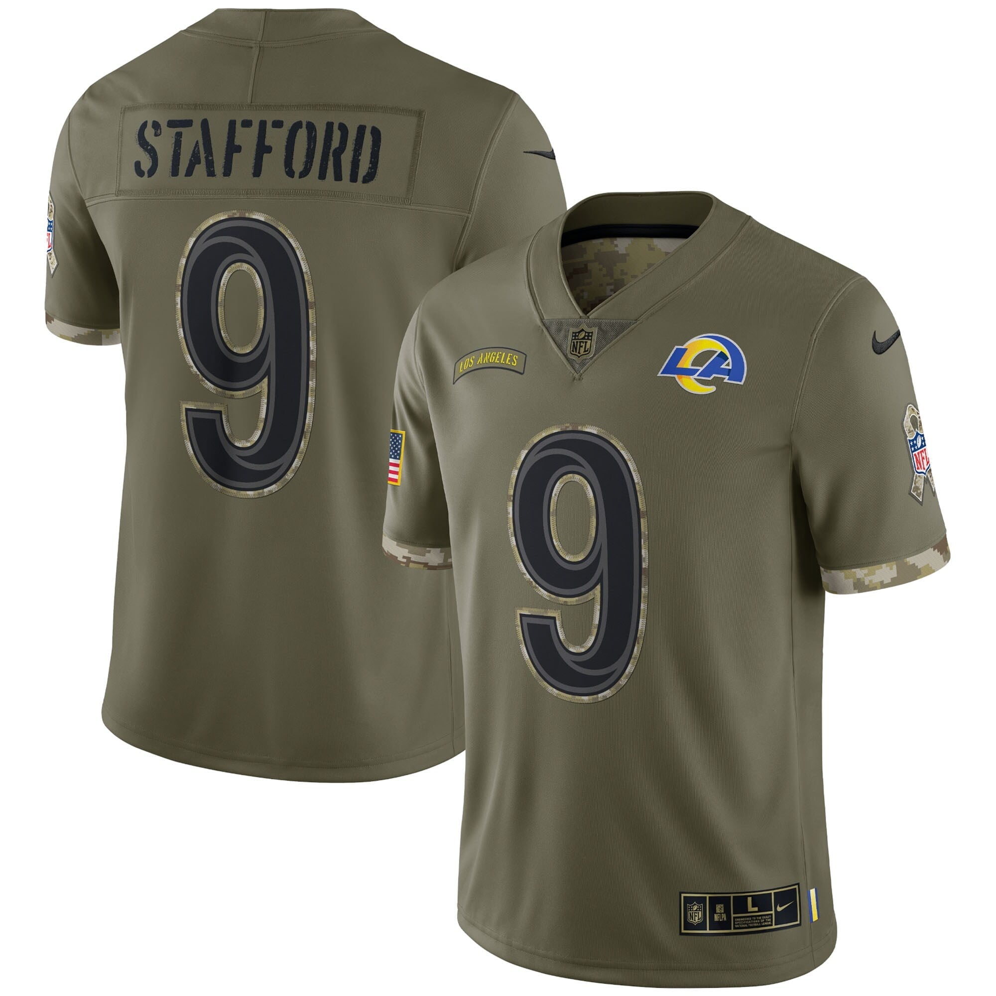 Men s Nike Matthew Stafford Olive Los Angeles Rams 2022 Salute To Service Limited Jersey