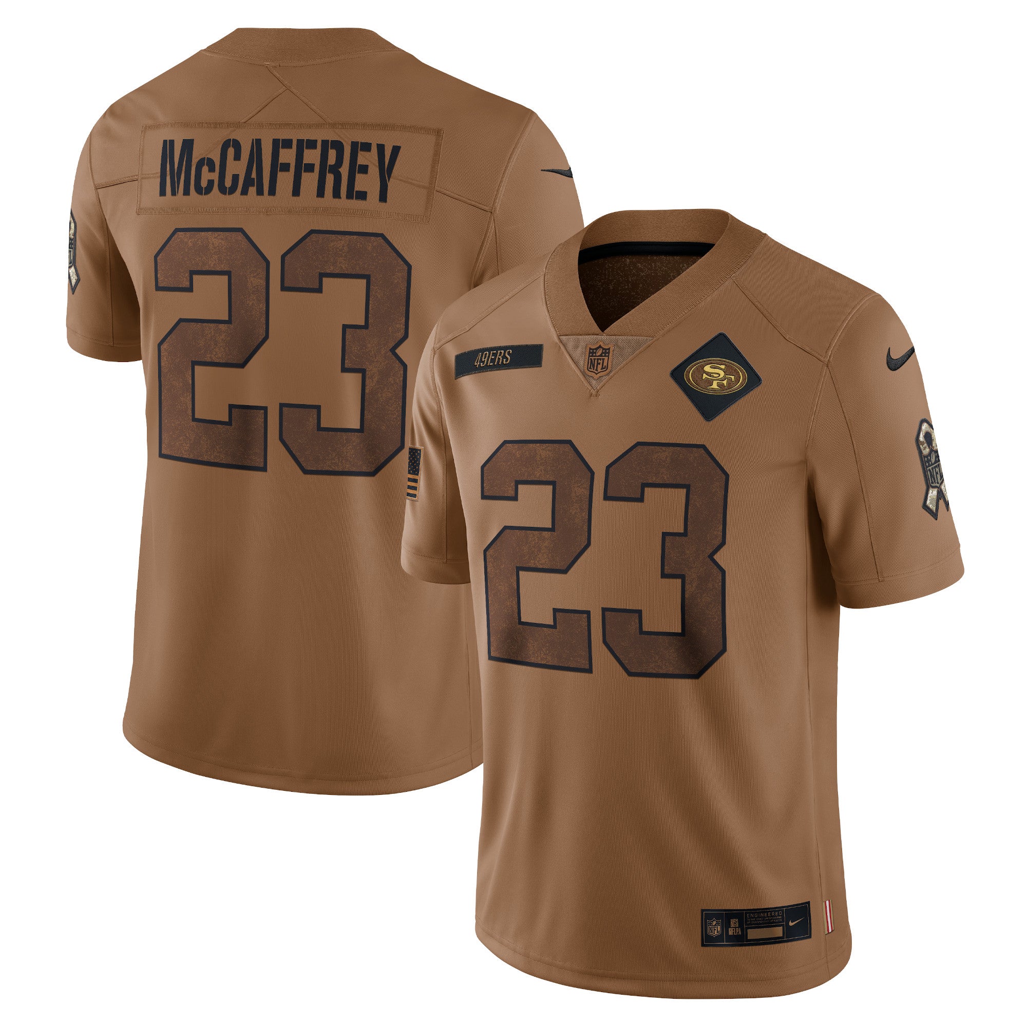Christian McCaffrey San Francisco 49ers Nike 2023 Salute To Service Limited Jersey   Brown