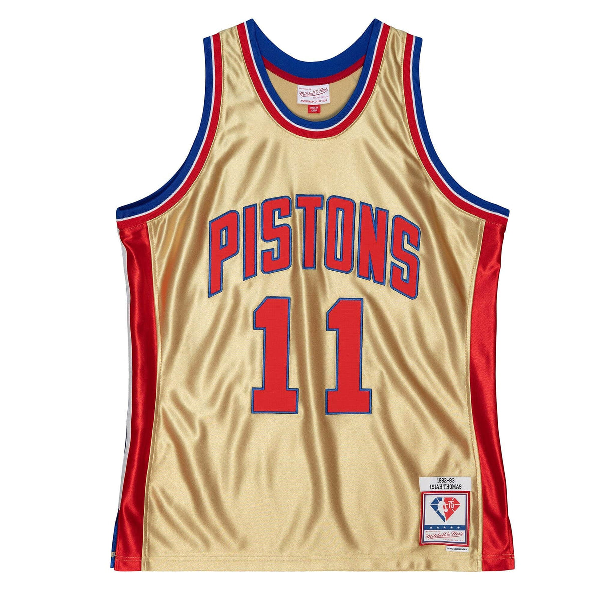 75th Anniversary Gold Swingman Isiah Thomas Detroit Pistons 1982-83 Jersey