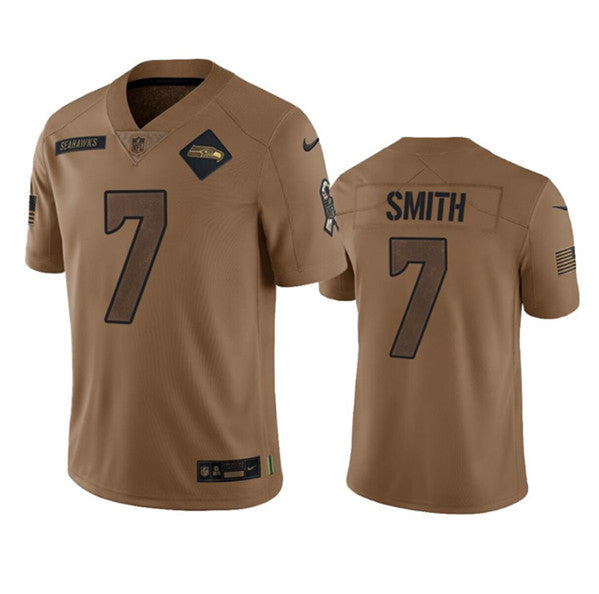 Men s Seattle Seahawks Geno Smith 2023 Brown Salute To Service Limited Stitched Jerseys