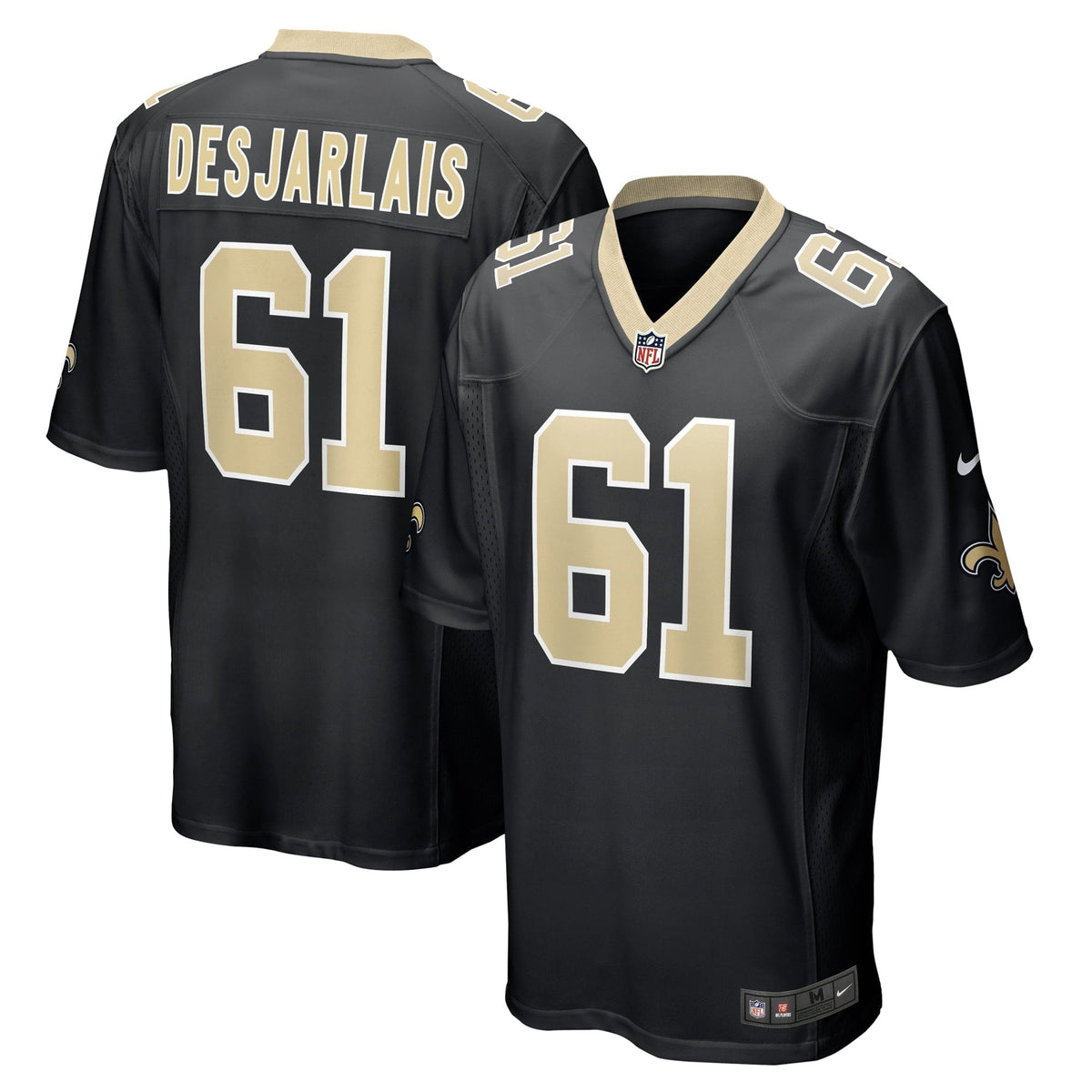 Men s Nike Drew Desjarlais Black New Orleans Saints Game Player Jersey