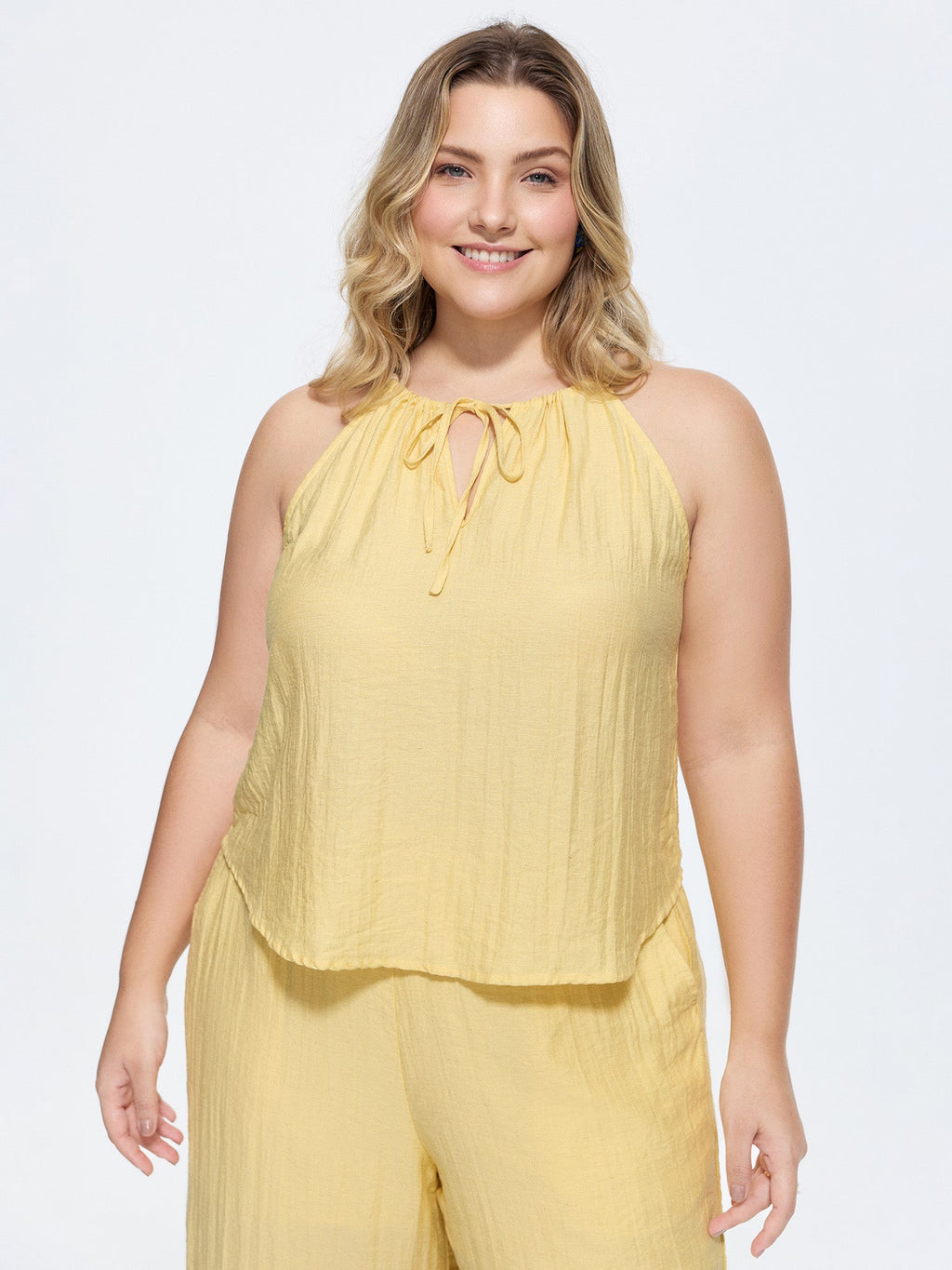 Linen Blend Halter Neckline Tank Top