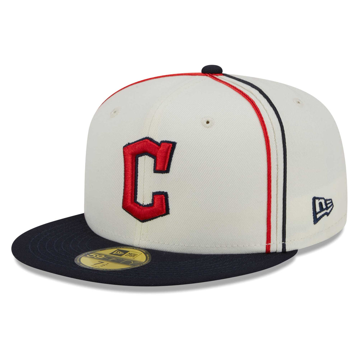 Cleveland Guardians New Era Chrome Sutash 59FIFTY Fitted Hat - Cream/Navy