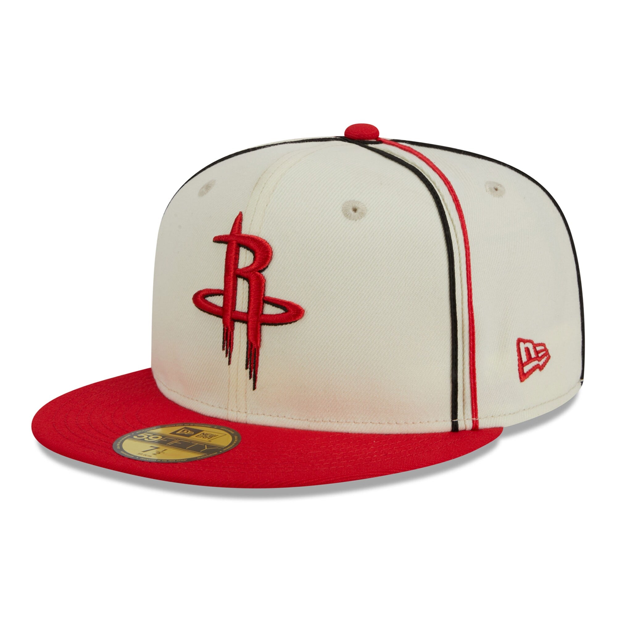 Houston Rockets New Era Piping 2-Tone 59FIFTY Fitted Hat - Cream/Red