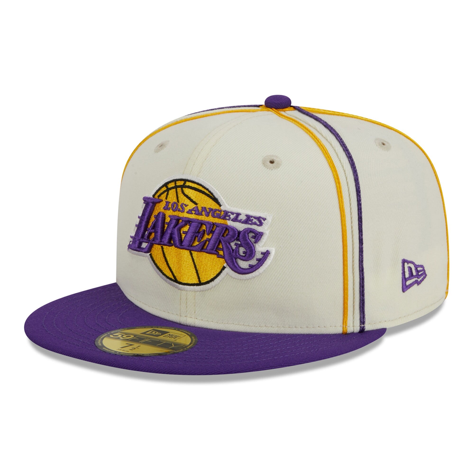 Los Angeles Lakers New Era Piping 2-Tone 59FIFTY Fitted Hat - Cream/Purple