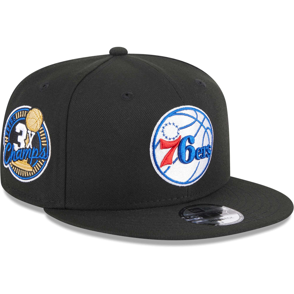 Philadelphia 76ers New Era 3-Time Champions Commemorative Side Patch 9FIFTY Snapback Hat - Black