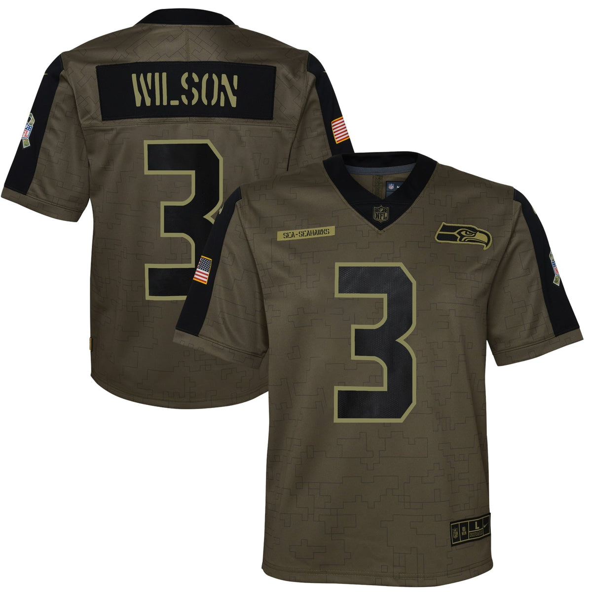 Youth Nike Russell Wilson Olive Seattle Seahawks 2021 Salute To Service Game Jersey