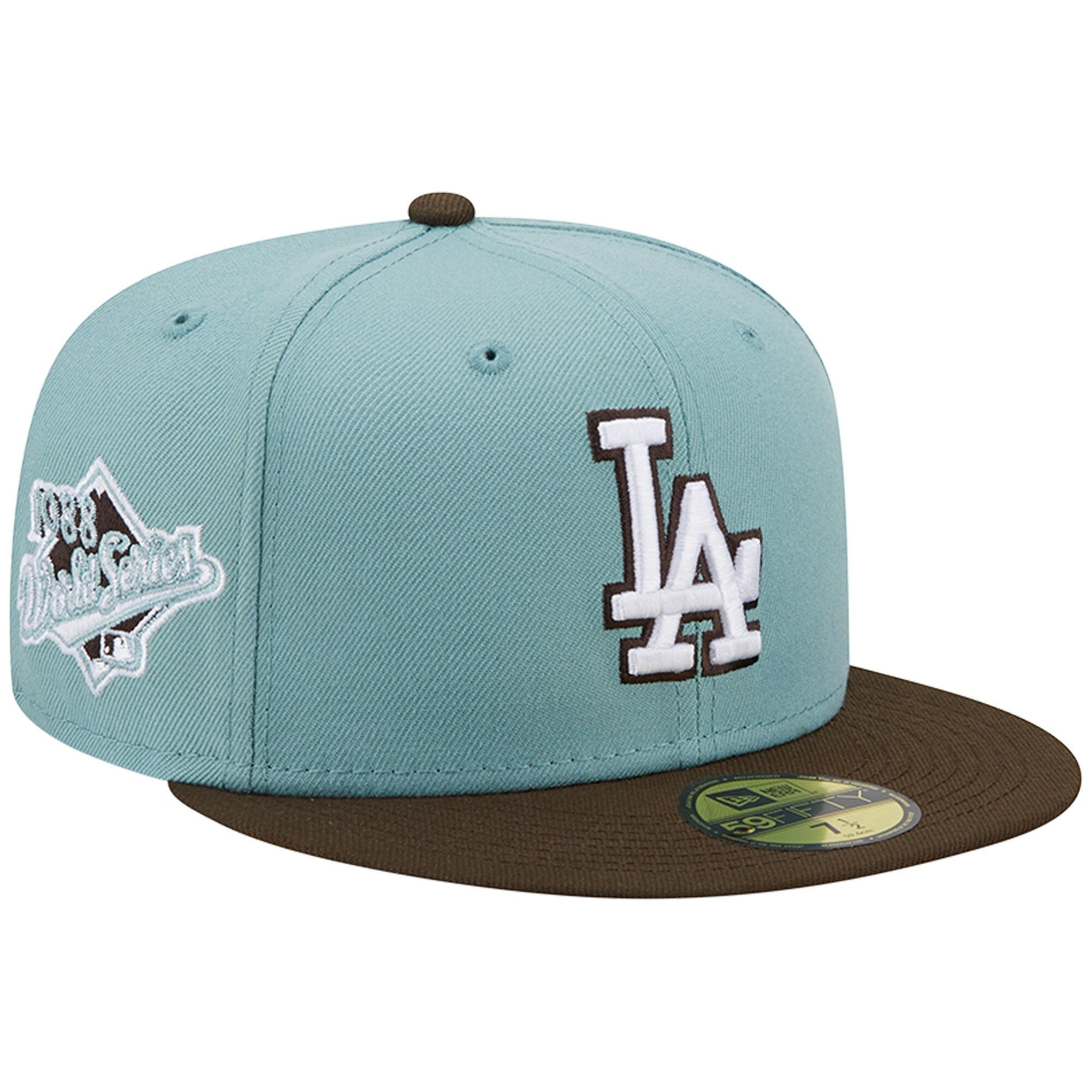 Los Angeles Dodgers New Era 1988 World Series Beach Kiss 59FIFTY Fitted Hat - Light Blue/Brown