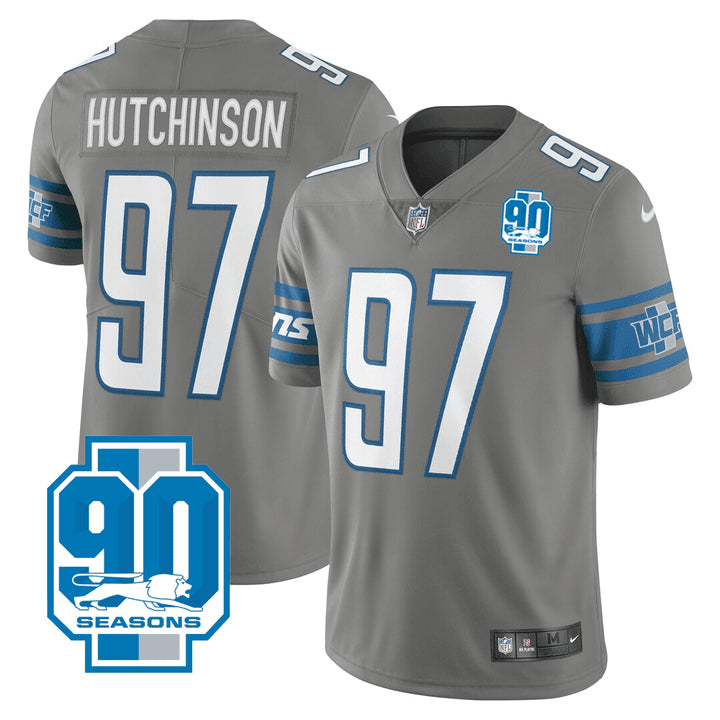 Men s Detroit Lions  Aidan Hutchinson Grey 2023 90th Anniversary Vapor Untouchable Limited Stitched Jerseys