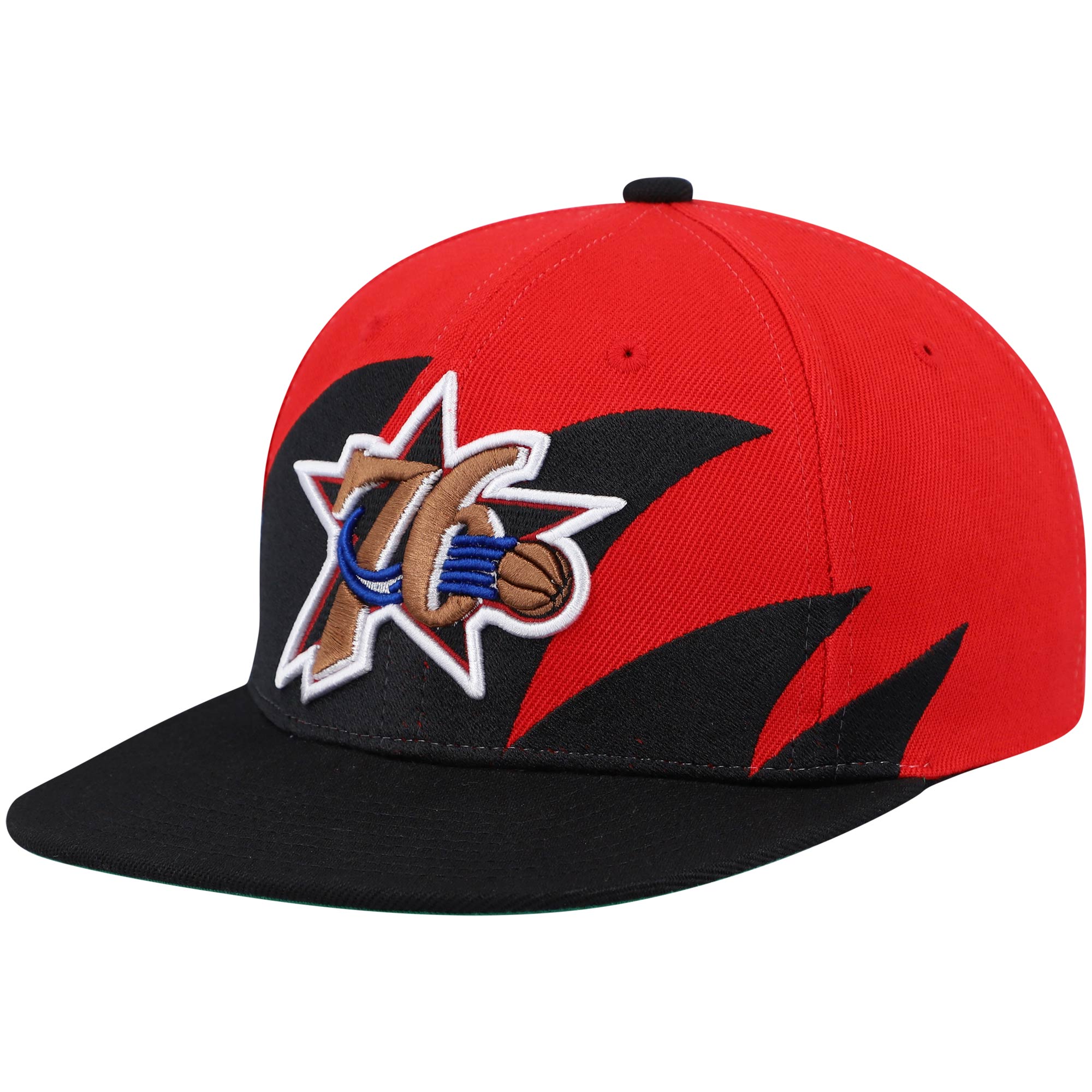 Philadelphia 76ers Mitchell & Ness Hardwood Classics Sharktooth Snapback Hat - Black/Red
