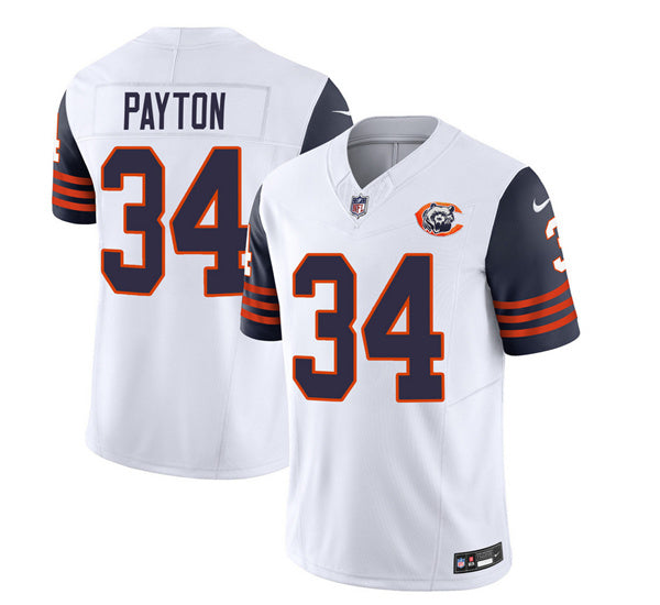Men s Chicago Bears Walter Payton White Navy 2023 Throwback Limited  Stitched Game Jerseys