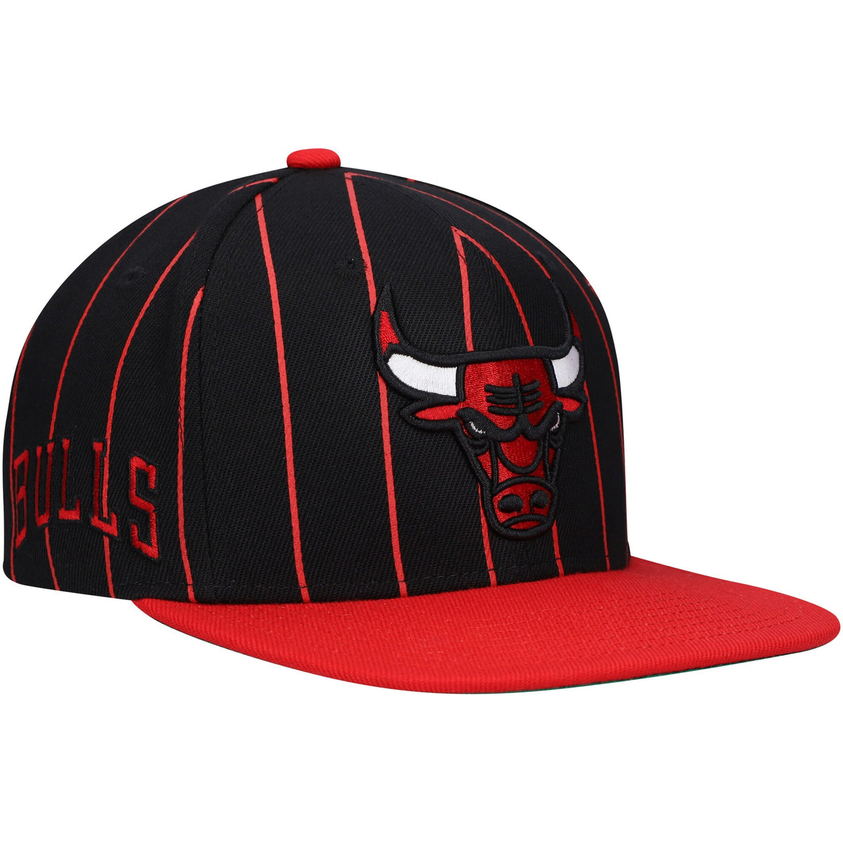 Chicago Bulls Mitchell & Ness Hardwood Classics Pinstripe Snapback Hat - Black/Red