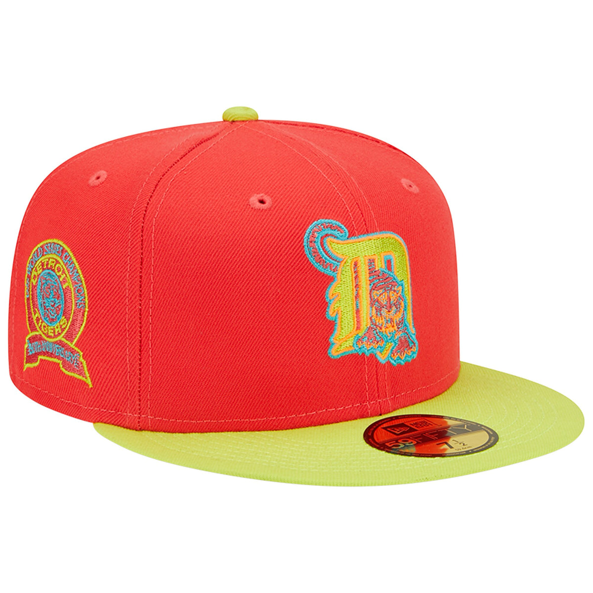 Detroit Tigers New Era 1968 World Series Champions Lava Highlighter Combo 59FIFTY Fitted Hat - Red/Neon Green