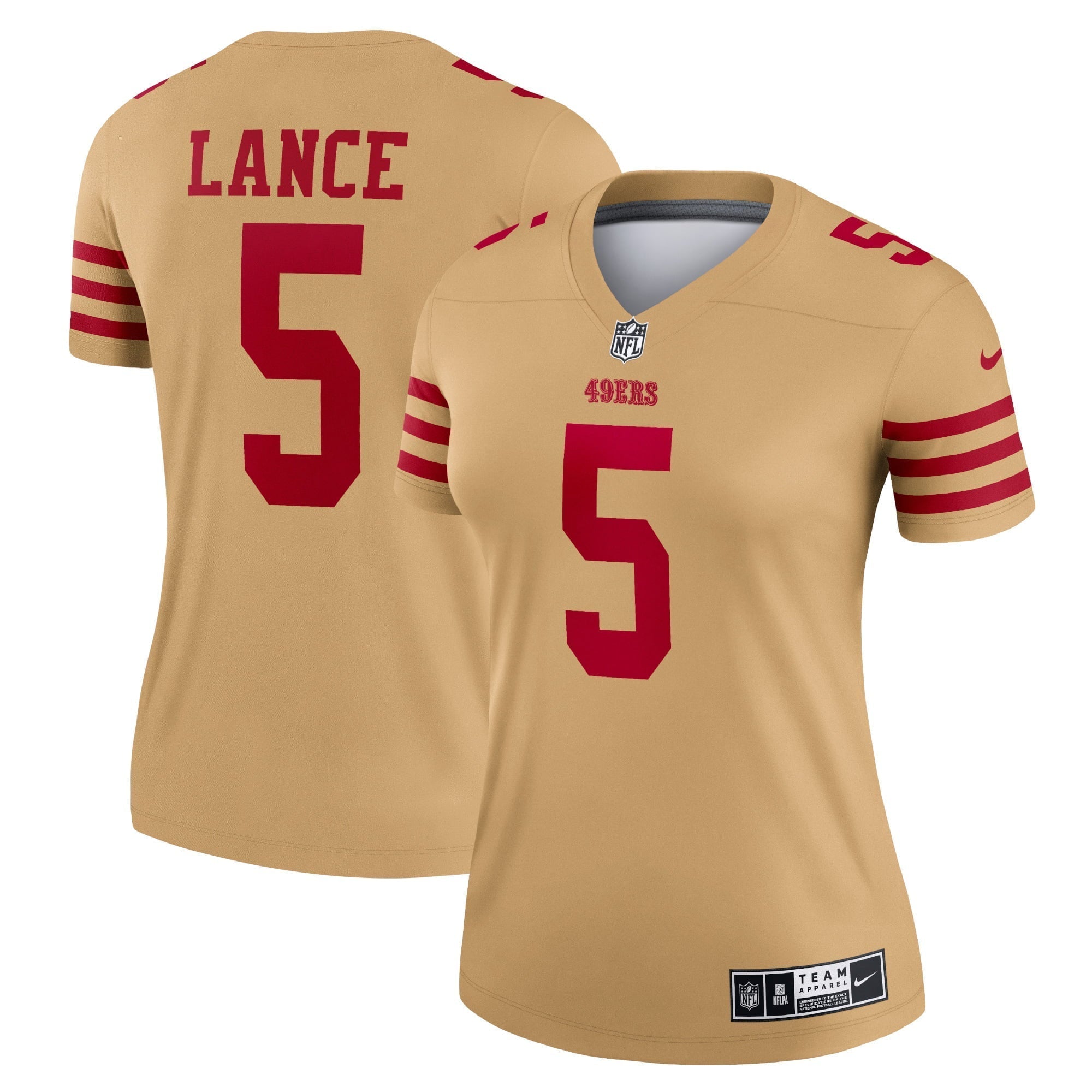 Women s Nike Trey Lance Gold San Francisco 49ers Team Inverted Legend Jersey