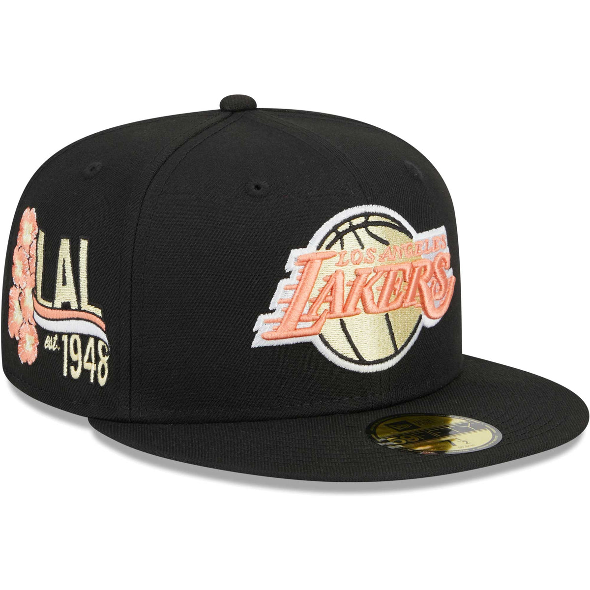 Los Angeles Lakers New Era Floral Side 59FIFTY Fitted Hat - Black