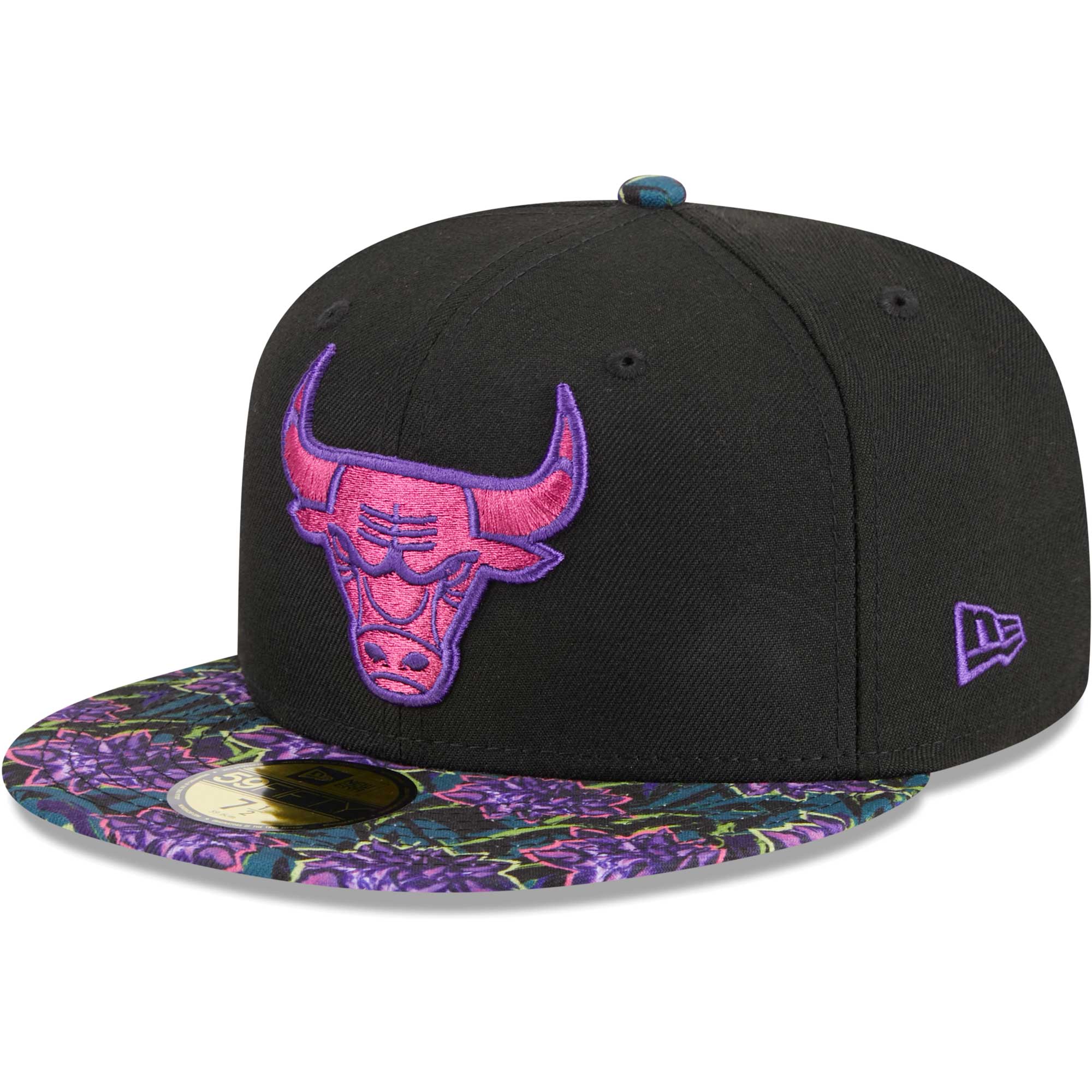 Chicago Bulls New Era Dark Fantasy Neon Lotus Flower 59FIFTY Fitted Hat - Black