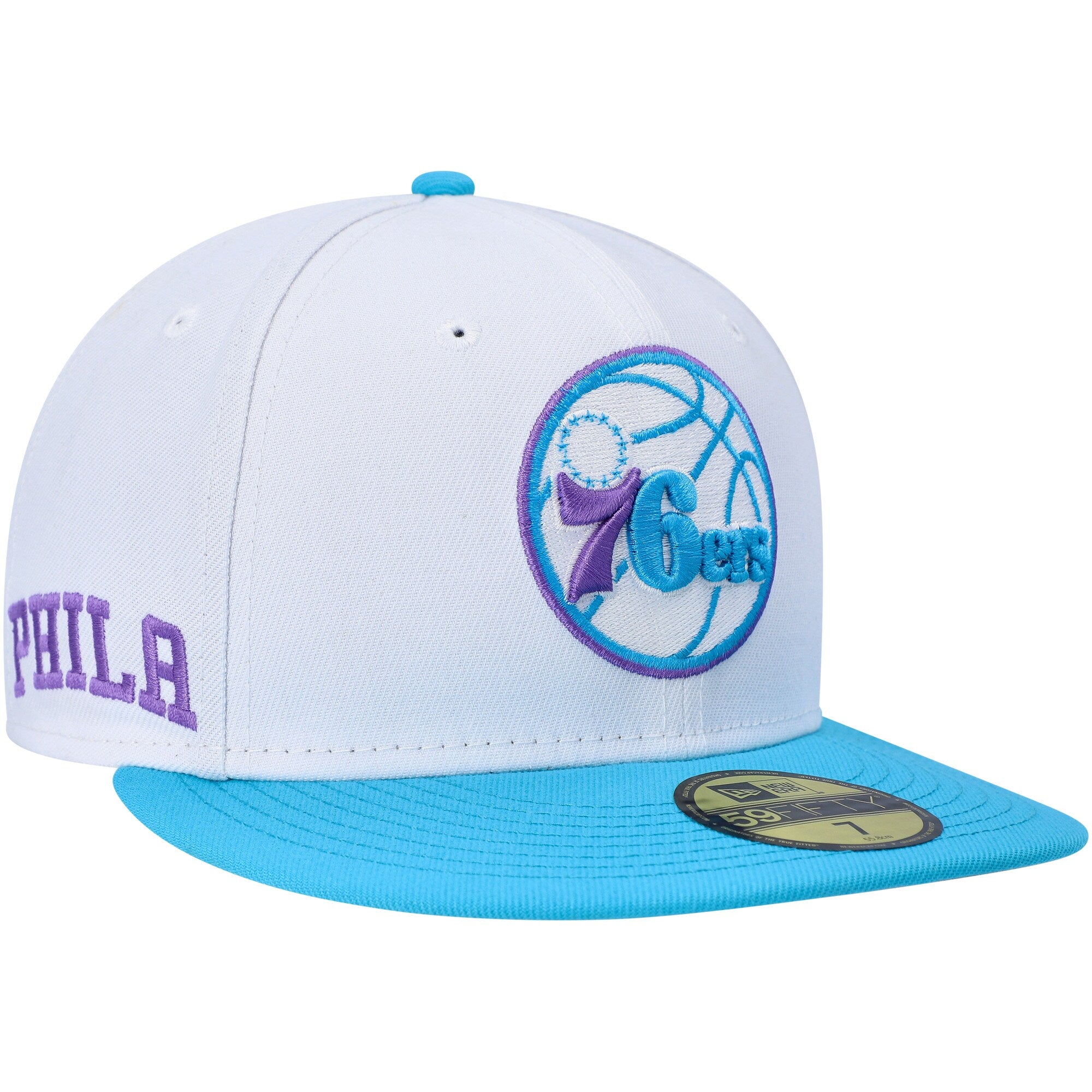 Philadelphia 76ers New Era Vice Blue Side Patch 59FIFTY Fitted Hat - White