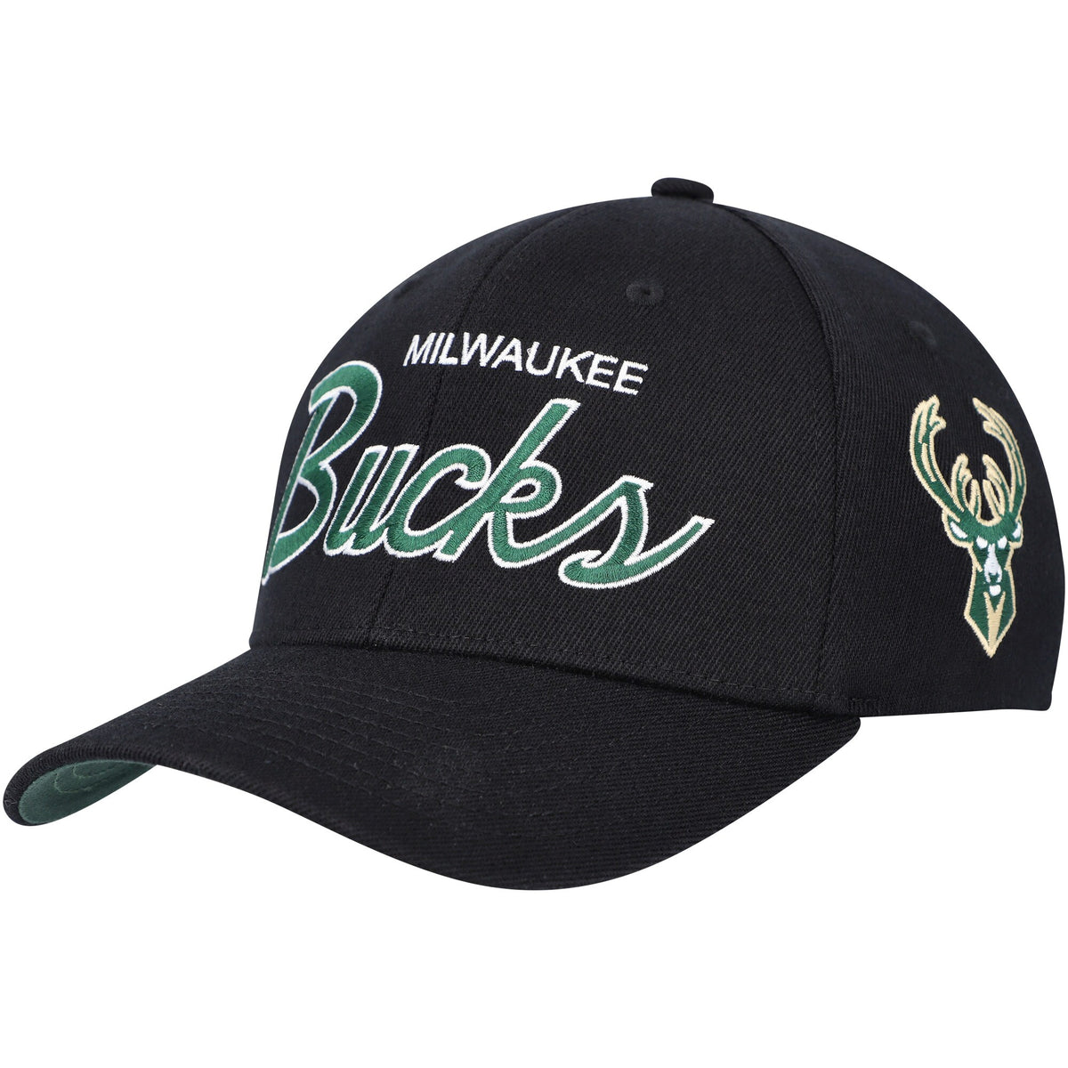 Milwaukee Bucks Mitchell & Ness MVP Team Script 2.0 Stretch Snapback Hat - Black