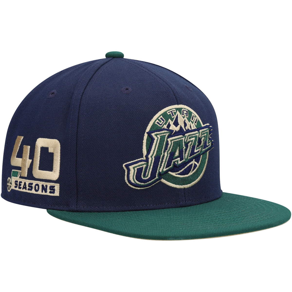 Utah Jazz Mitchell & Ness 40th Anniversary Hardwood Classics Grassland Fitted Hat - Navy/Green