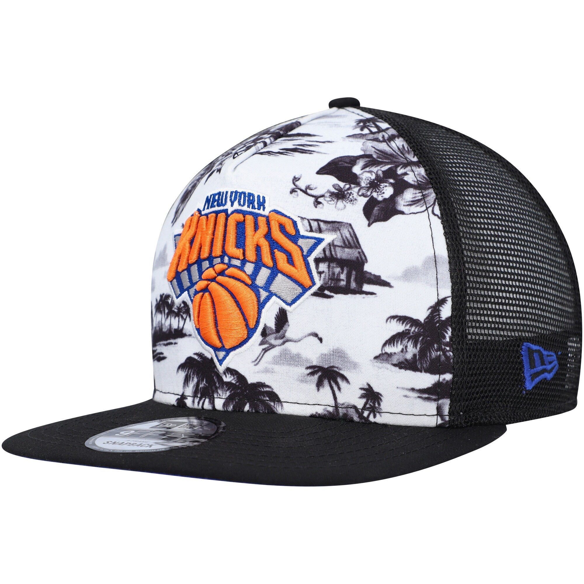 New York Knicks New Era Tonal Palm Trees Trucker 9FIFTY Snapback Hat - White/Black