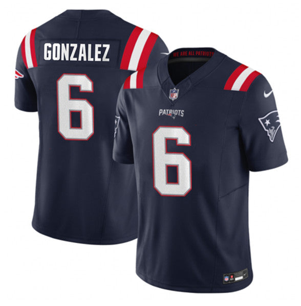 Men s New England Patriots Christian Gonzalez Navy 2023 F.U.S.E. Vapor Limited Stitched Jersey