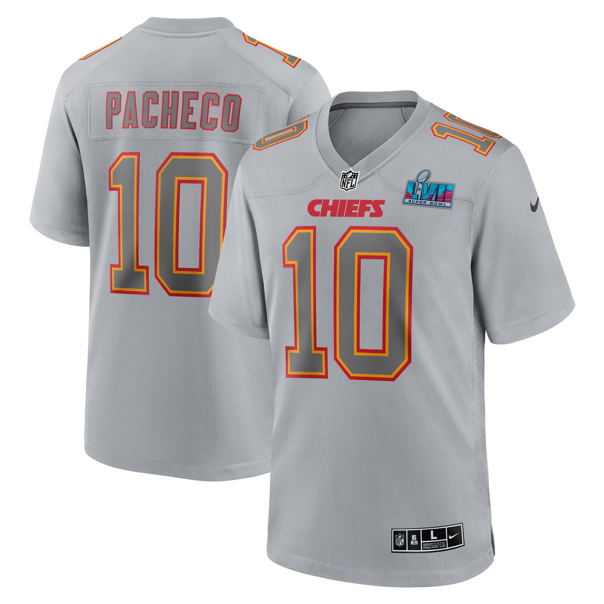 Isiah Pacheco Kansas City Chiefs Nike Super Bowl LVII Patch Atmosphere Fashion Game Jersey   Gray