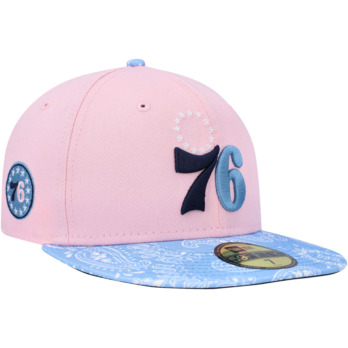 Philadelphia 76ers New Era Paisley Visor 59FIFTY Fitted Hat - Pink/Light Blue