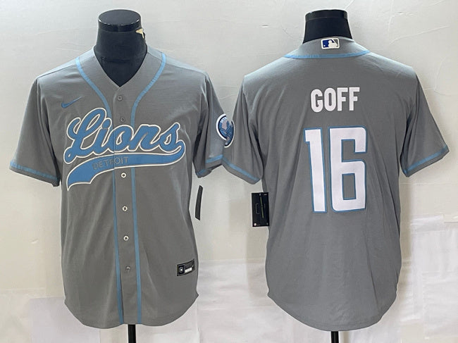 Men s Detroit Lions Jared Goff Gray Cool Base Stitched Baseball Jerseys