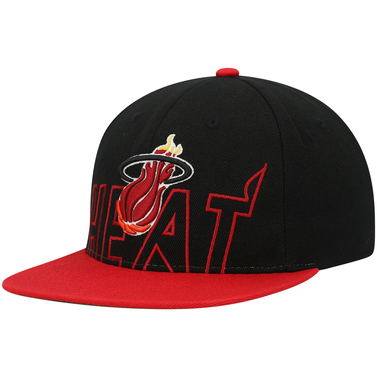 Miami Heat Mitchell & Ness Hardwood Classics Low Big Face Snapback Hat - Black/Red
