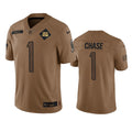 Men s Cincinnati Bengals a Marr Chase 2023 Brown Salute To Service Limited Stitched Jersey